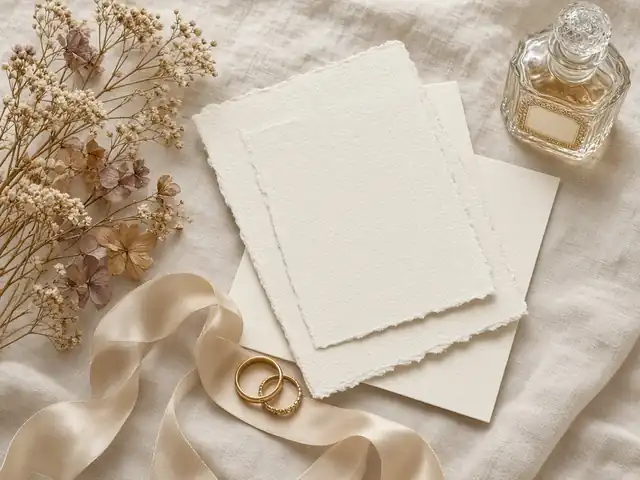 Detalles de boda: anillos, papelería y flores secas